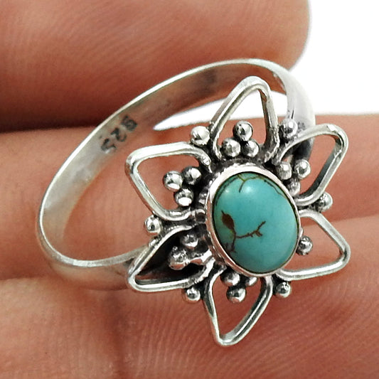 Natural Turquoise Gemstone Cocktail Ring 925 Sterling Silver Jewelry U13
