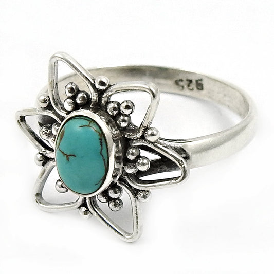 Natural Turquoise Gemstone Cocktail Ring 925 Sterling Silver Jewelry U13
