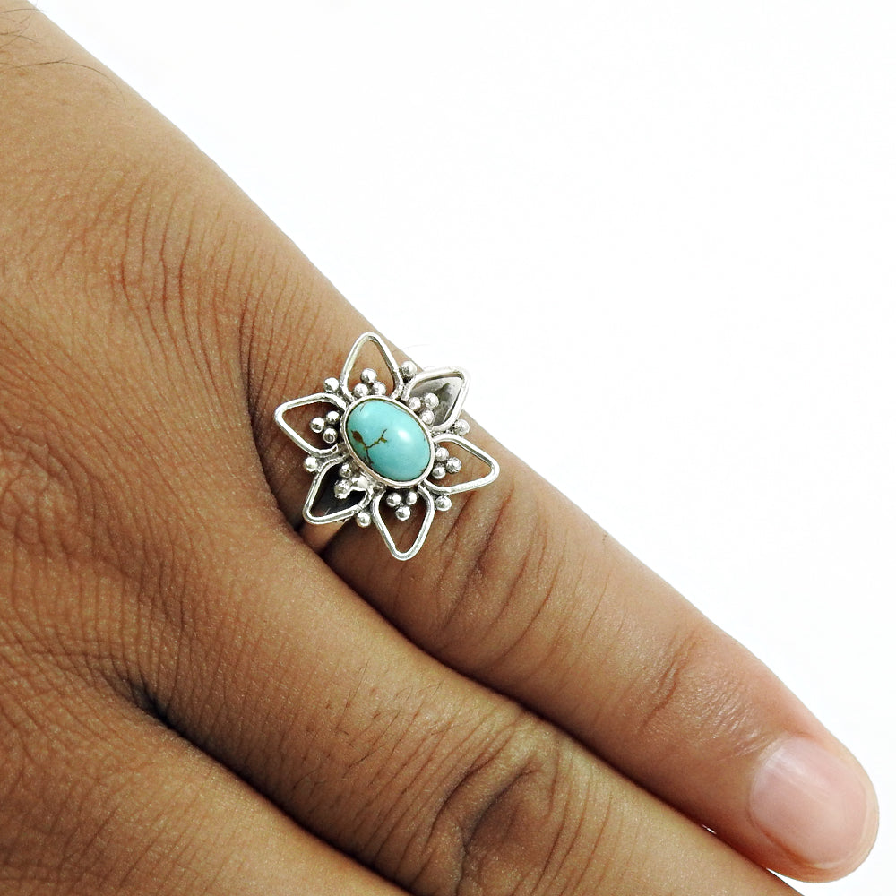 Natural Turquoise Gemstone Cocktail Ring 925 Sterling Silver Jewelry U13