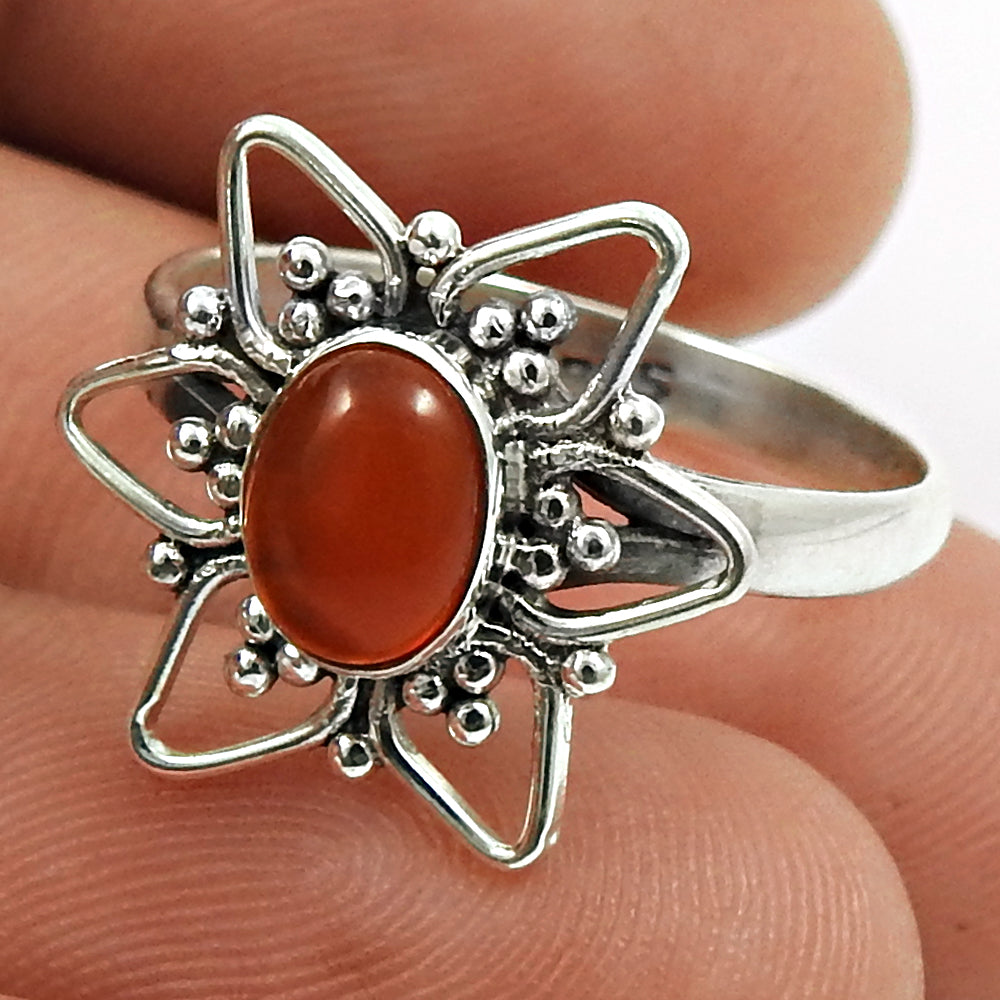 Gift For Her Natural Carnelian Cocktail Ring 925 Sterling Silver X13