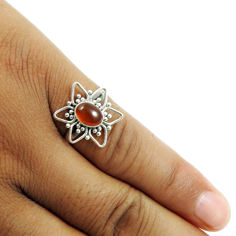 Gift For Her Natural Carnelian Cocktail Ring 925 Sterling Silver X13