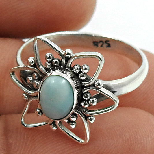 Gift For Women Cocktail Boho Ring 925 Silver Natural Larimar Gemstone P26