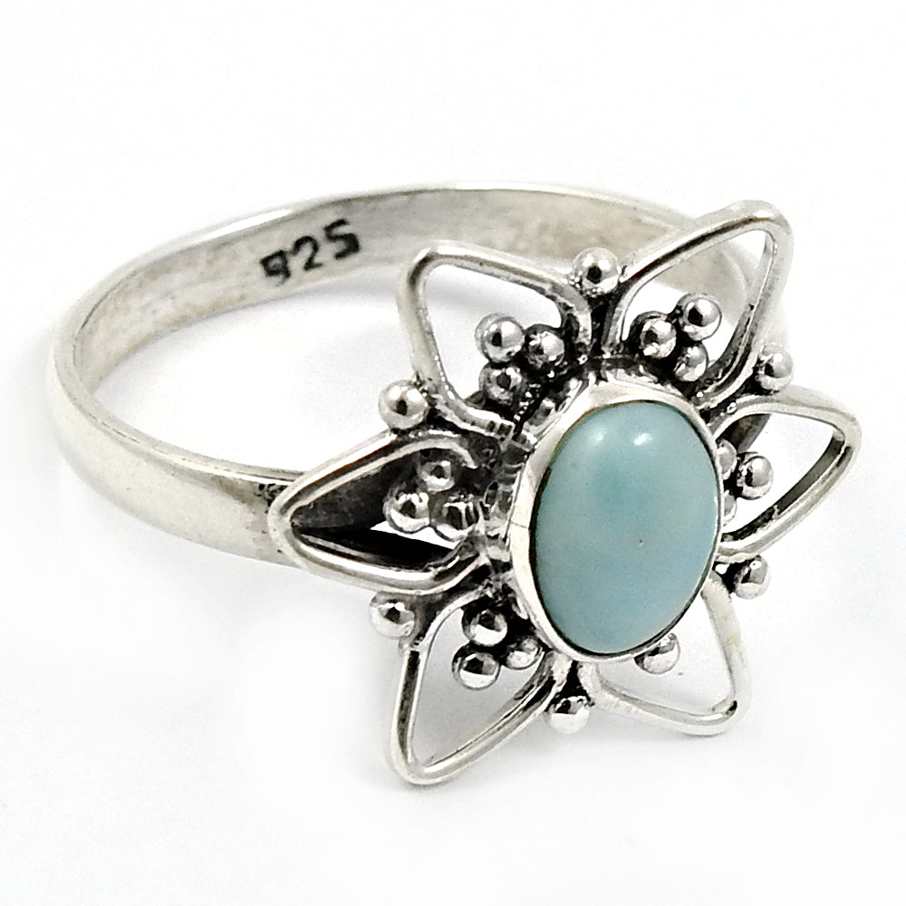 Gift For Women Cocktail Boho Ring 925 Silver Natural Larimar Gemstone P26