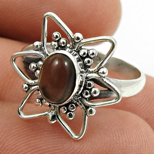 Natural Smoky Quartz Cocktail Tribal Ring 925 Silver For Women N27