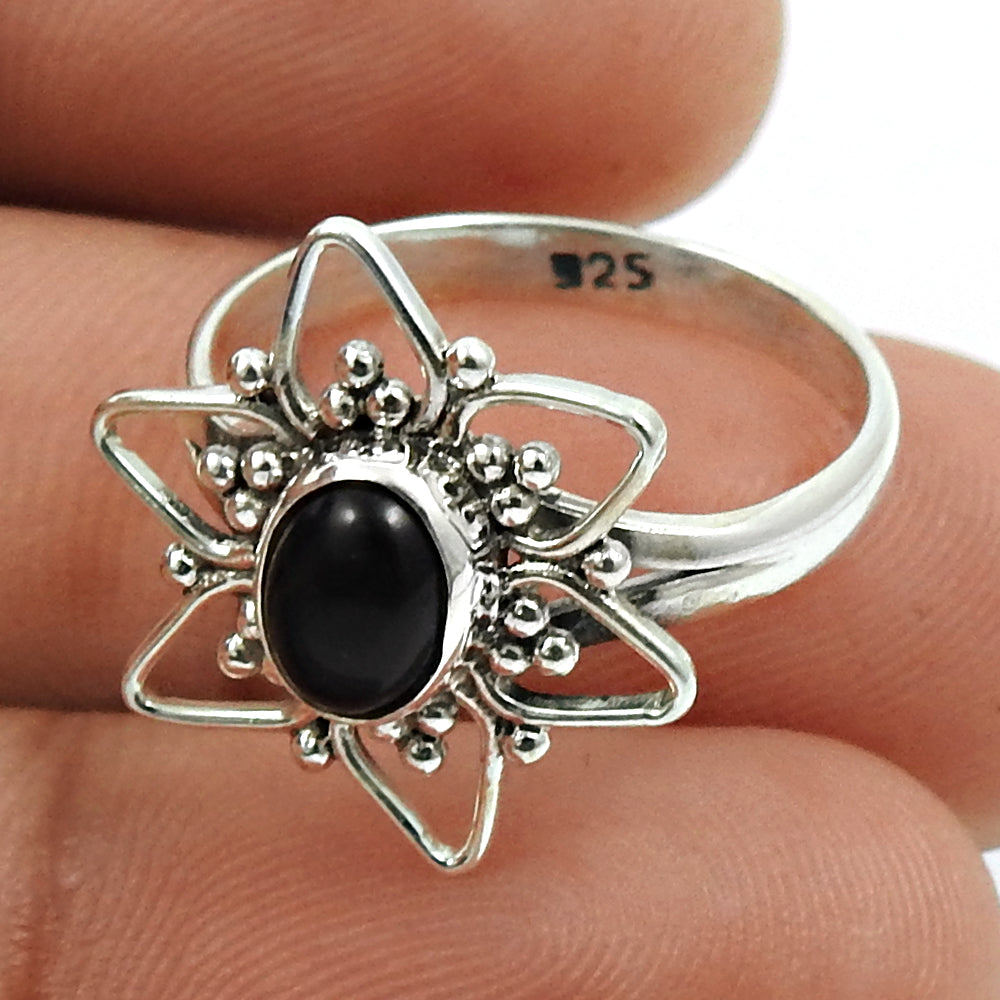 Wedding Gift For Her 925 Silver Natural Black Onyx Statement Tribal Ring S27