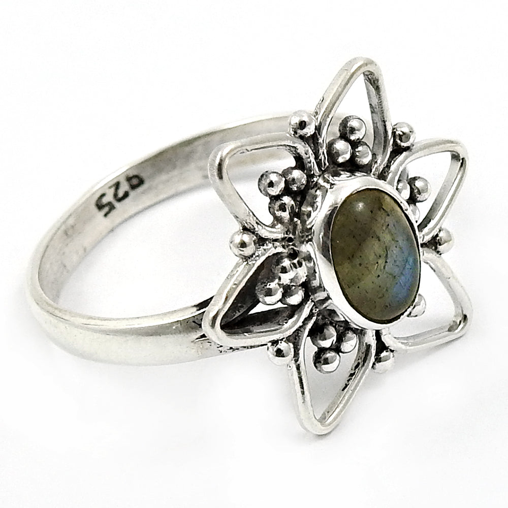 Natural Labradorite Solitaire Tribal Ring 925 Silver For Girls T26