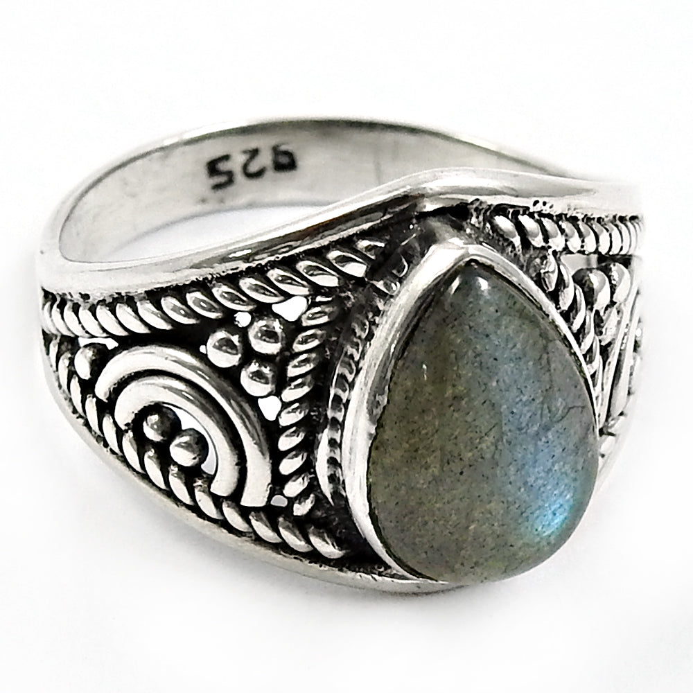 Labradorite Gemstone Sterling Silver Bezel Cocktail Bohemian Wedding Ring