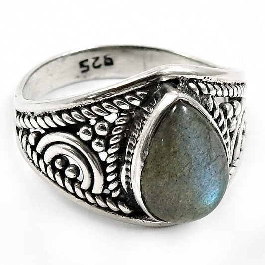 Labradorite Gemstone Sterling Silver Bezel Cocktail Bohemian Wedding Ring