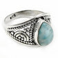 925 Sterling Silver Natural Larimar Gemstone Handmade Ring