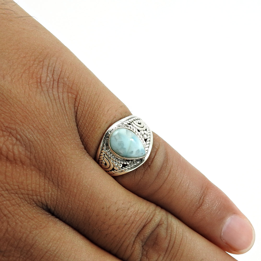 925 Sterling Silver Natural Larimar Gemstone Handmade Ring