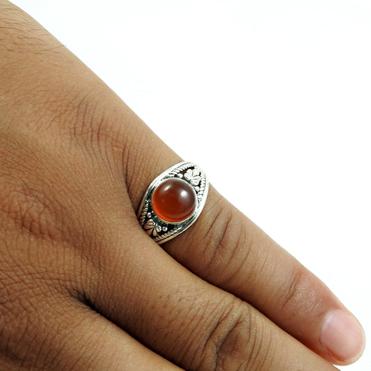 Gift For Woman 925 Silver Natural Carnelian Statement Ethnic Ring U29
