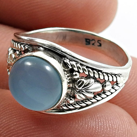 Gift For Women Cocktail Vintage Ring 925 Silver Natural Chalcedony Y29