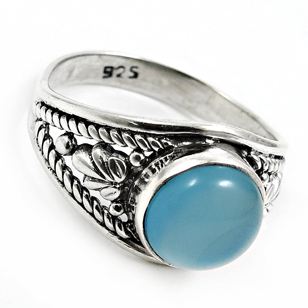 Gift For Women Cocktail Vintage Ring 925 Silver Natural Chalcedony Y29