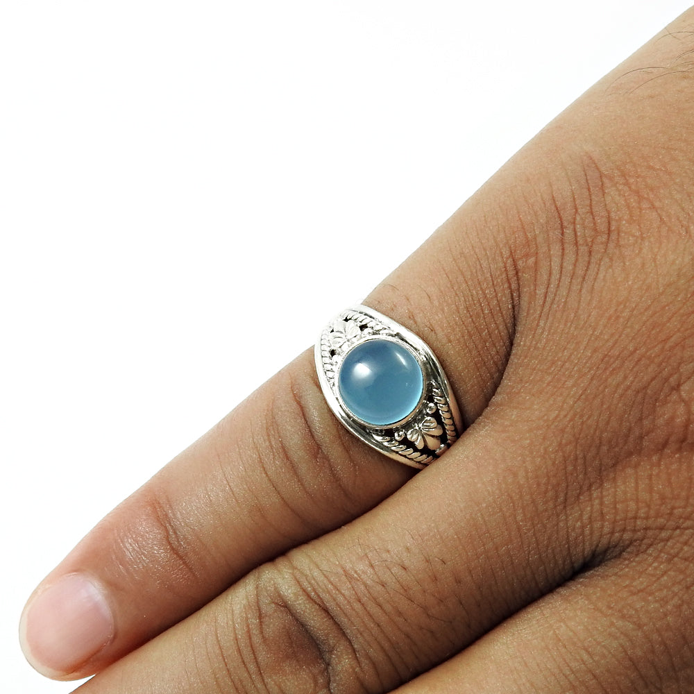 Gift For Women Cocktail Vintage Ring 925 Silver Natural Chalcedony Y29