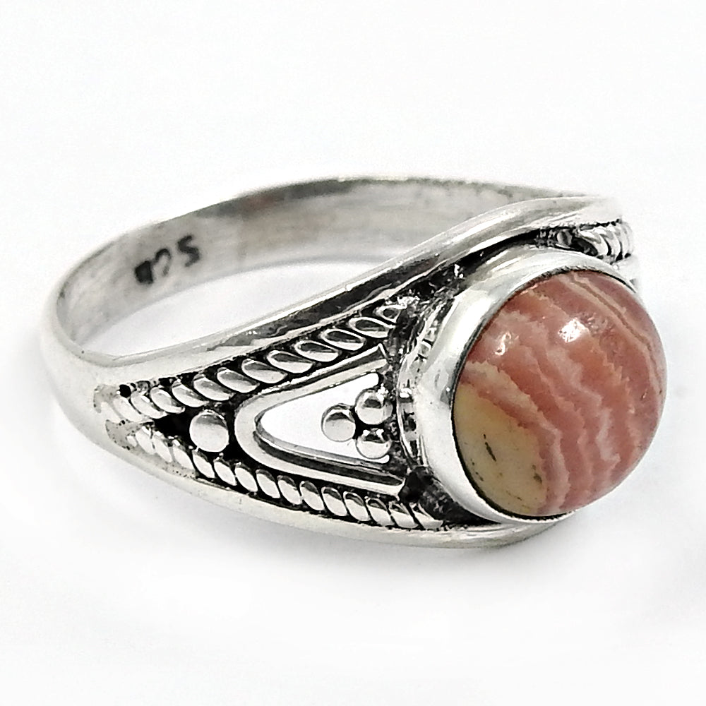 Natural Pink Rhodochrosite Proposal Ring 925 Silver Gift For Women O13
