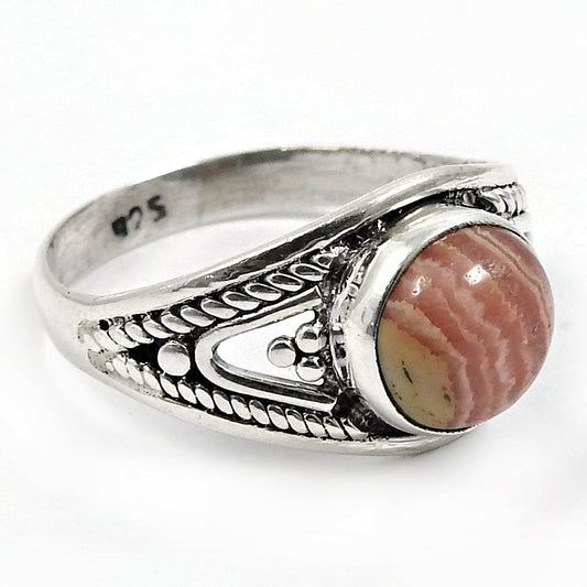 Natural Pink Rhodochrosite Proposal Ring 925 Silver Gift For Women O13
