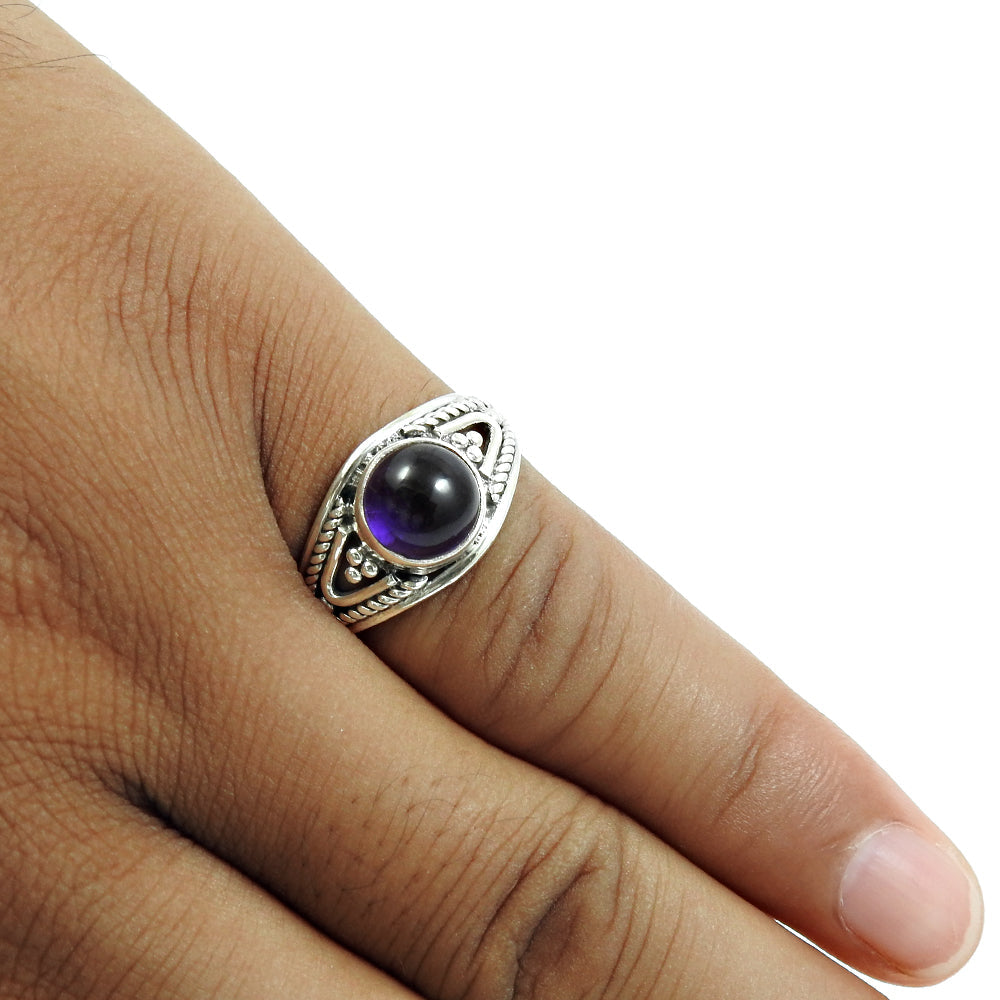 Natural Amethyst Gemstone Cocktail Tribal Ring 925 Silver For Girls A4