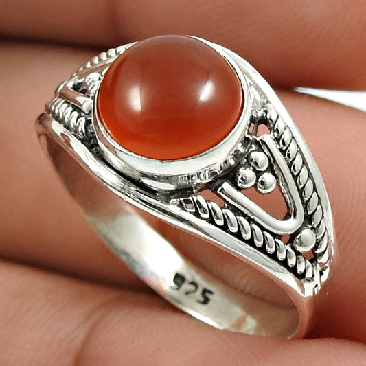 Natural Carnelian Gemstone Charming Boho Ring 925 Silver For Girls P13