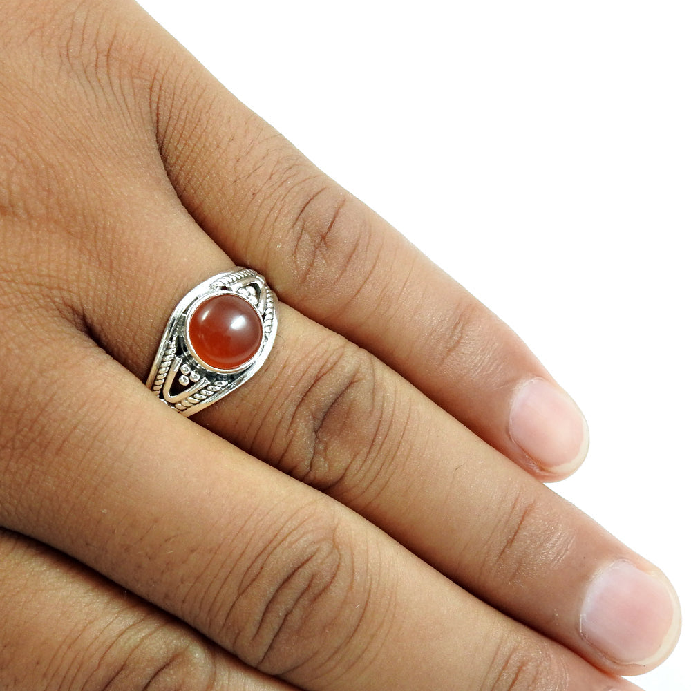 Natural Carnelian Gemstone Charming Boho Ring 925 Silver For Girls P13