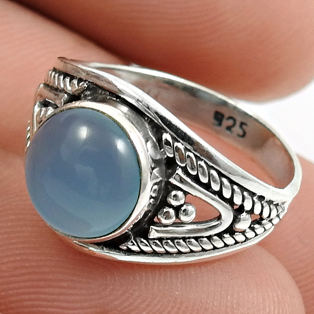 Gift For Her 925 Silver Natural Chalcedony Solitaire Ethnic Ring E4