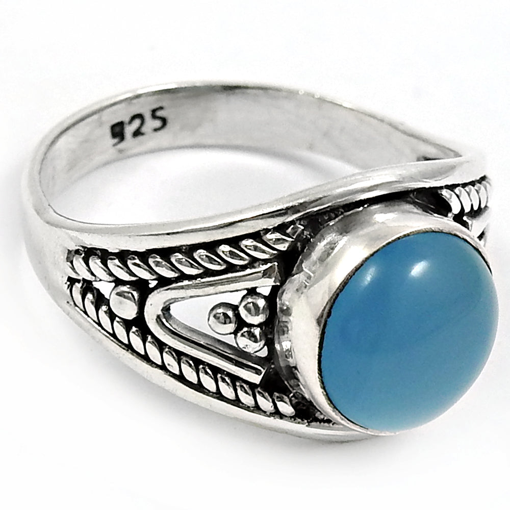 Gift For Her 925 Silver Natural Chalcedony Solitaire Ethnic Ring E4