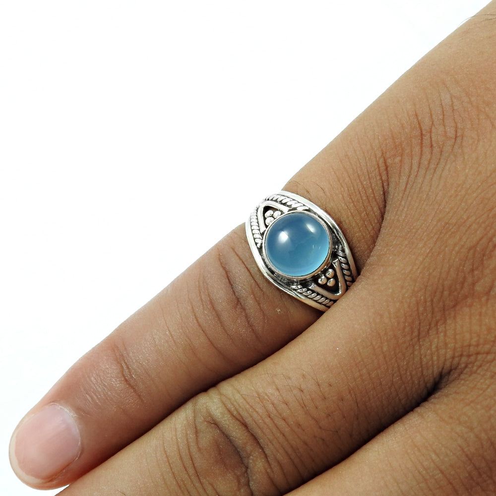 Gift For Her 925 Silver Natural Chalcedony Solitaire Ethnic Ring E4