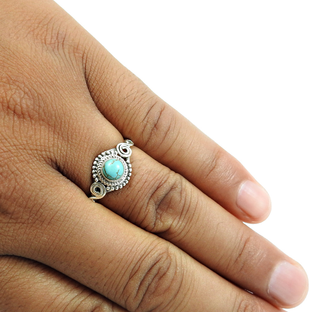 Gift For Women Cocktail Ethnic Ring 925 Silver Natural Turquoise T30