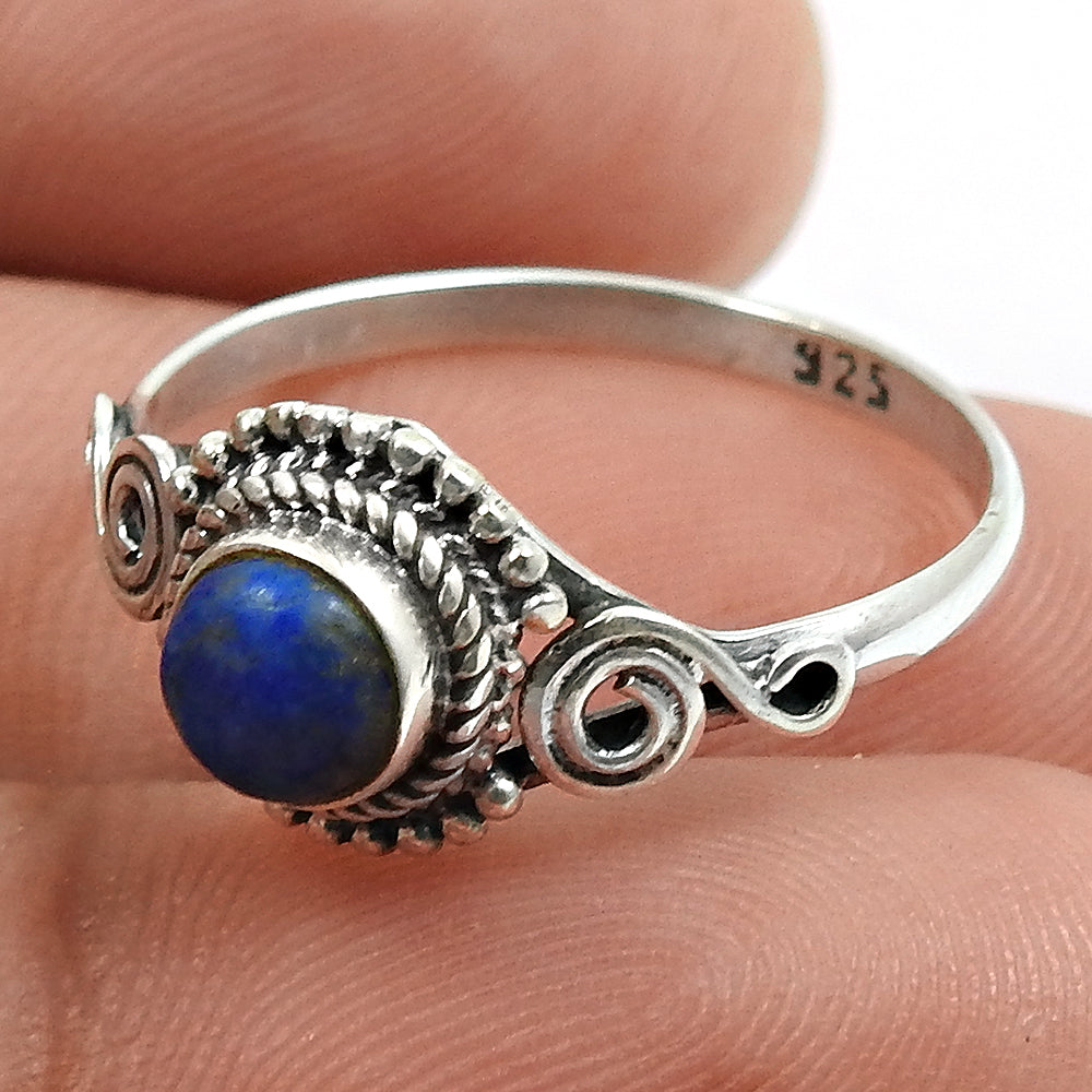 Natural Lapis Lazuli Gemstone Statement Tribal Blue Ring 925 Silver T31
