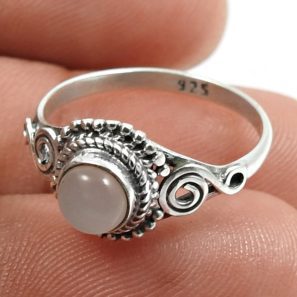 Gift For Women Solitaire Tribal Ring 925 Silver Natural Rose Quartz Y31