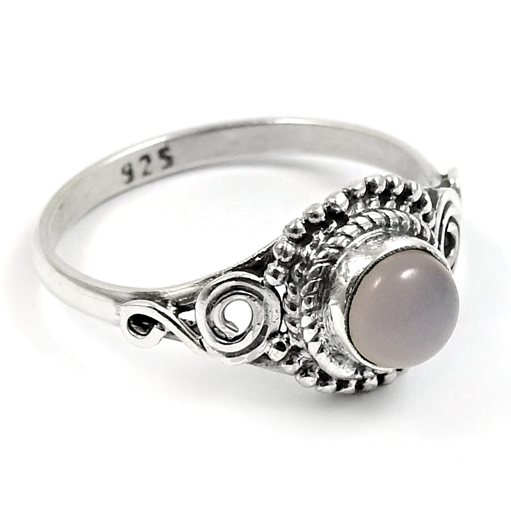 Gift For Women Solitaire Tribal Ring 925 Silver Natural Rose Quartz Y31