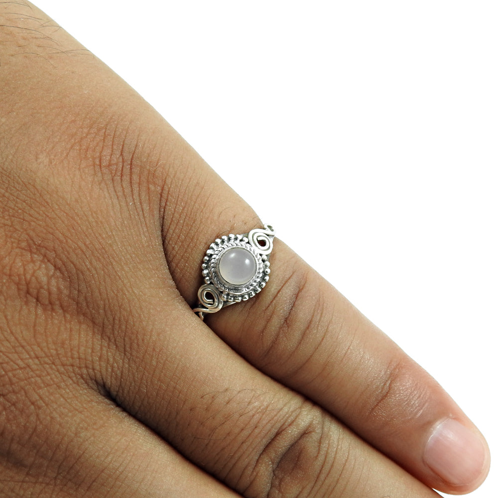 Gift For Women Solitaire Tribal Ring 925 Silver Natural Rose Quartz Y31