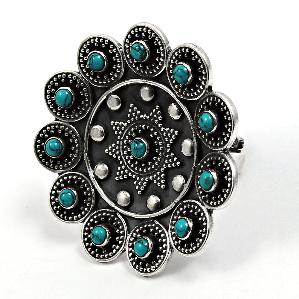 Natural Turquoise Oxidized Artisan Adjustable Ring 925 Silver Jewelry U5