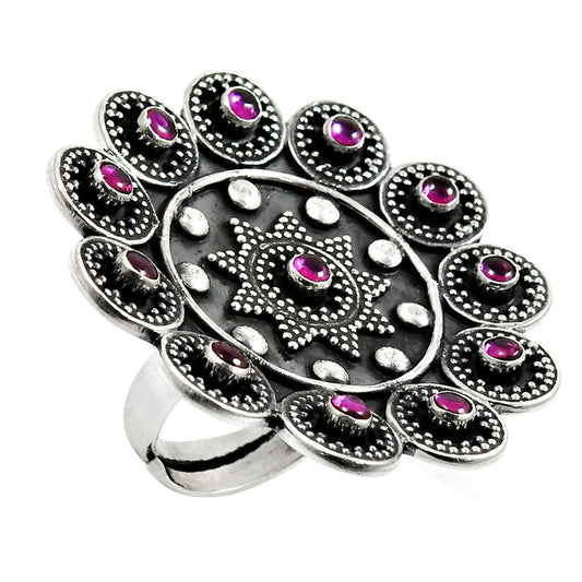 925 Sterling Silver Ruby Gemstone Adjustable Ring Artisan Jewelry