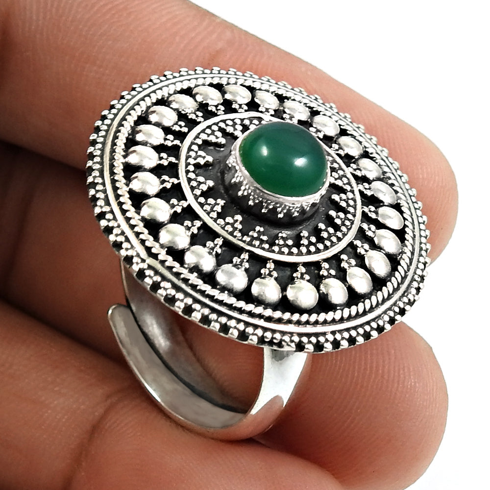 Wedding Gift For Her 925 Silver Natural Green Onyx Solitaire Adjustable Ring