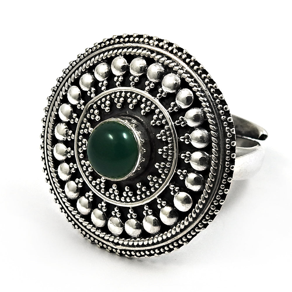 Wedding Gift For Her 925 Silver Natural Green Onyx Solitaire Adjustable Ring