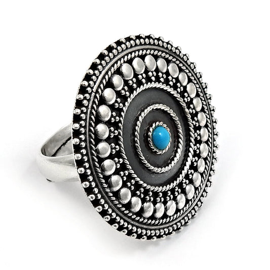 Natural Turquoise Antique Look Oxidized Adjustable Ring 925 Silver For Girls L10