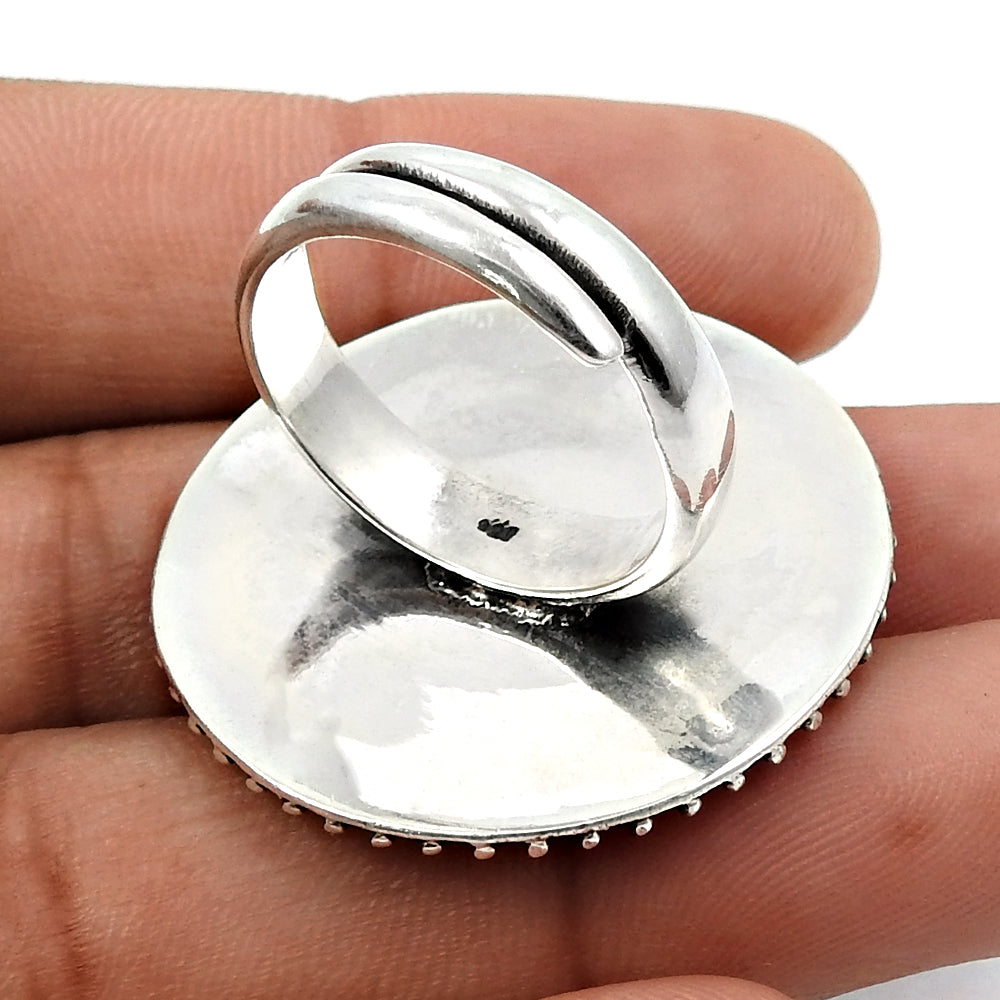 Natural Turquoise Antique Look Oxidized Adjustable Ring 925 Silver For Girls L10