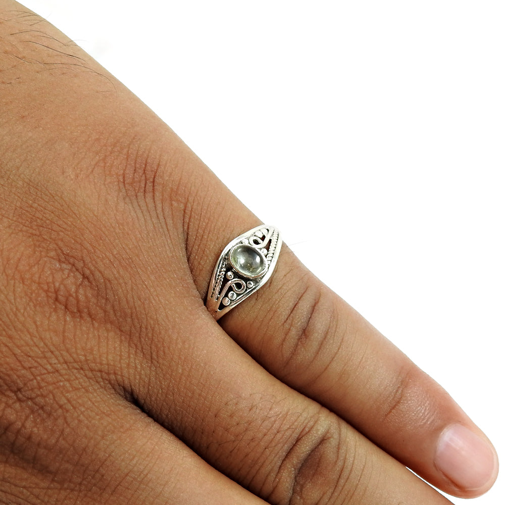 Natural White Tourmaline Gemstone Statement Boho Ring 925 Silver For Girls C23