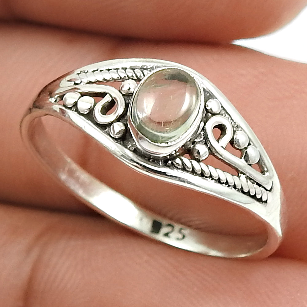 Natural White Tourmaline Gemstone Statement Boho Ring 925 Silver For Girls C23