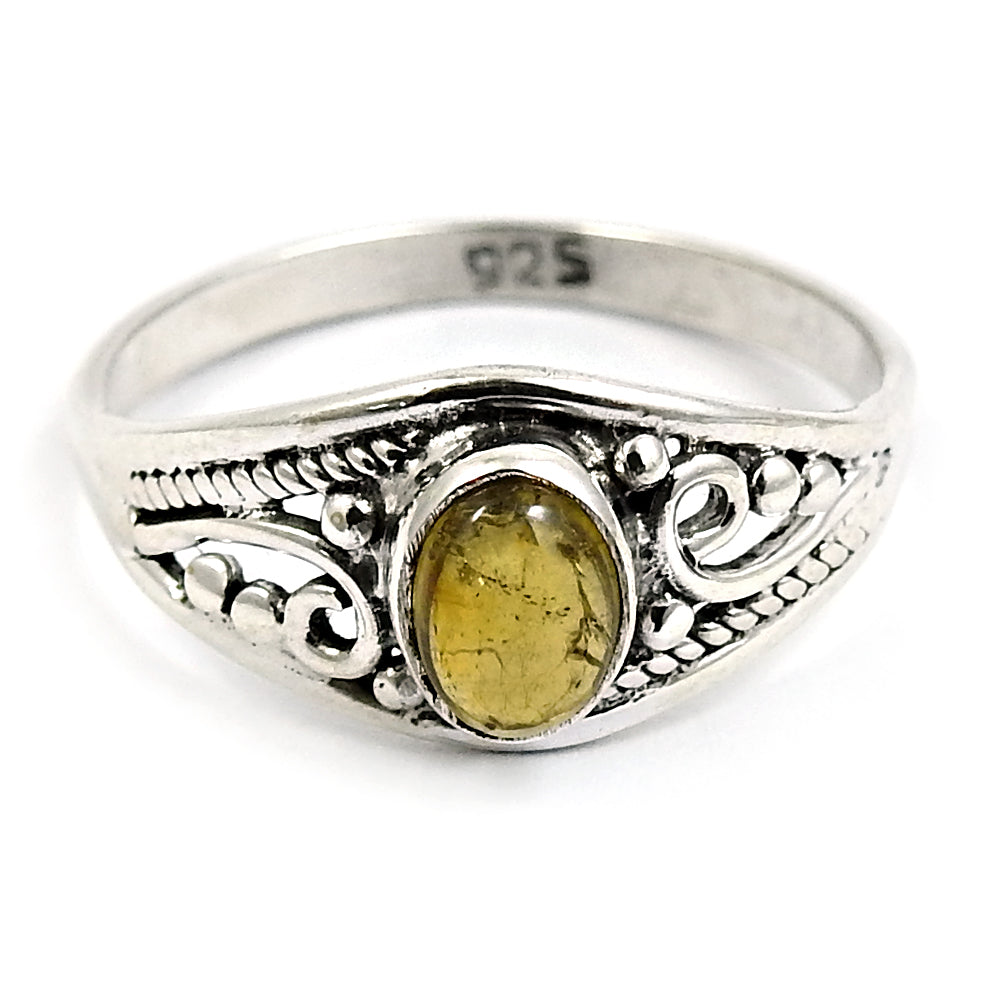 Natural Yellow Tourmaline Gemstone Solitaire Boho Ring 925 Silver For Girls S98