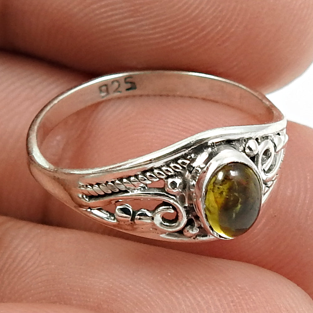 Natural Yellow Tourmaline Gemstone Solitaire Boho Ring 925 Silver For Girls S98