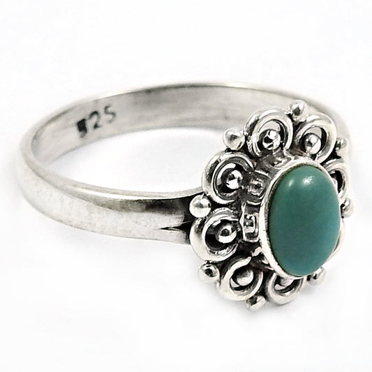 Sterling Silver Oval Turquoise Gemstone Statement Bezel Ethnic New Ring