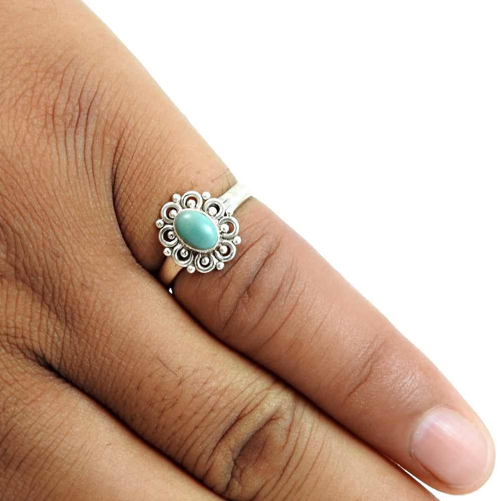 Sterling Silver Oval Turquoise Gemstone Statement Bezel Ethnic New Ring