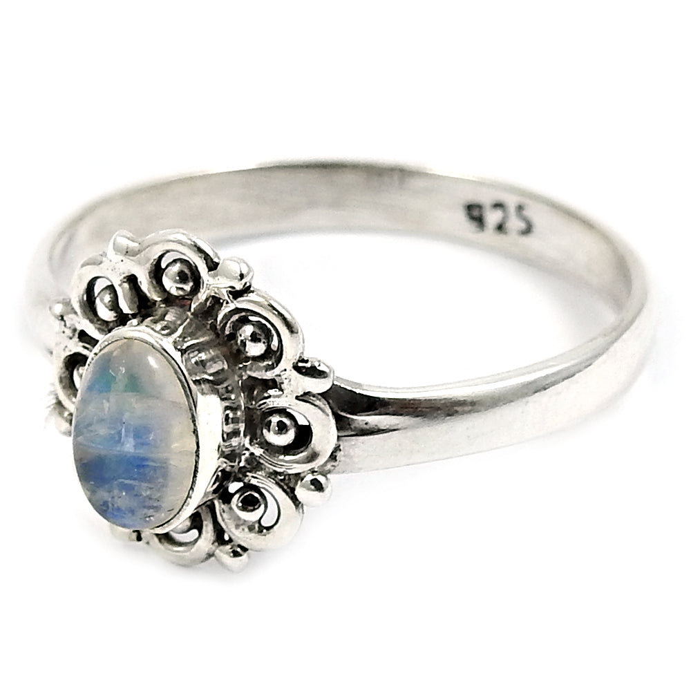 Natural Rainbow Moonstone Ethnic Ring 925 Silver Wholesale Jewelry X5