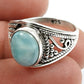 Sterling Silver Natural Larimar Vintage Bezel Statement Birthday Ring