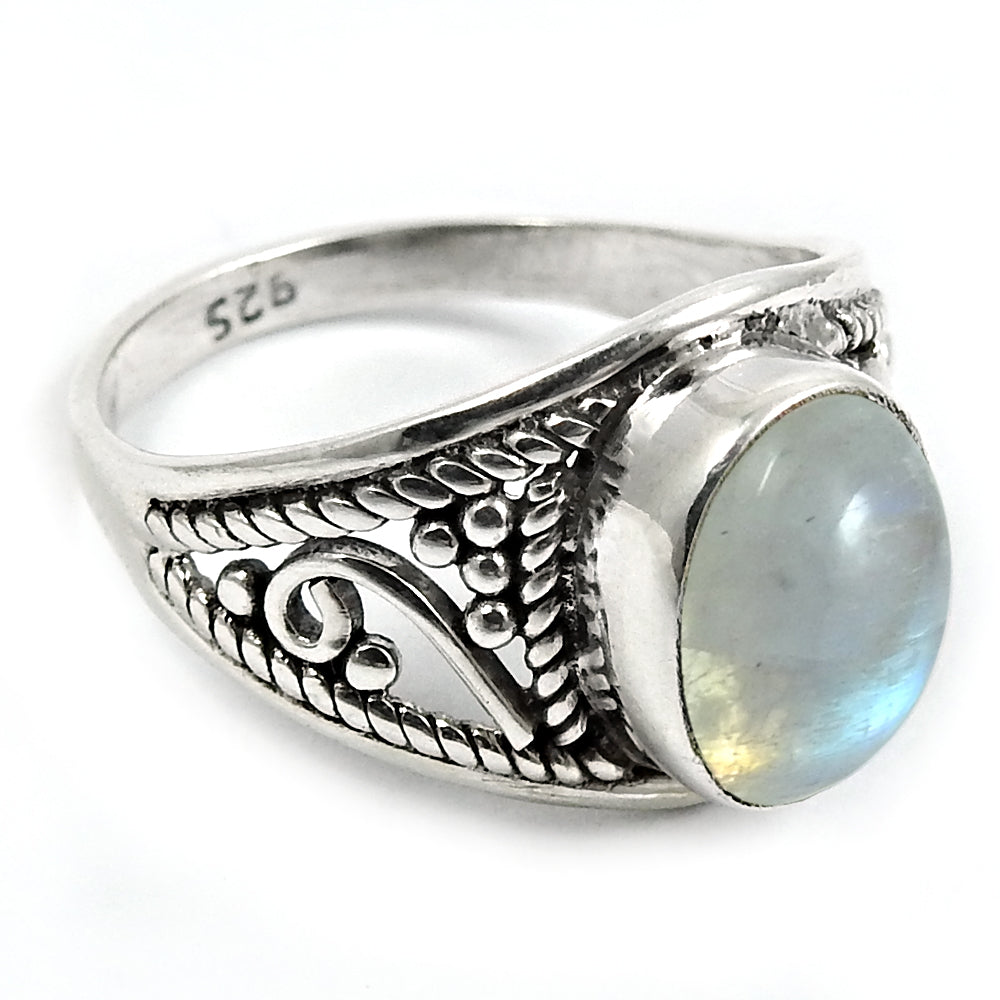 925 Sterling Silver Natural Rainbow Moonstone Statement Vintage Ring K59