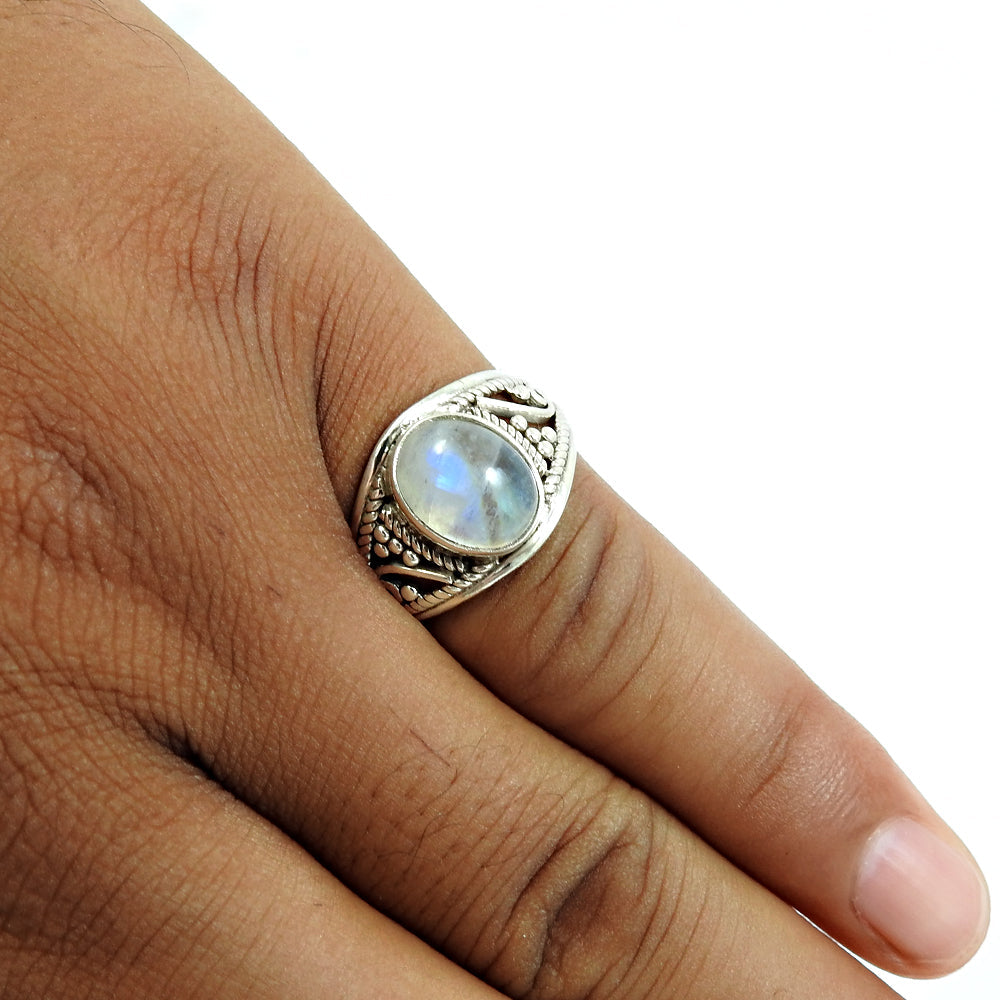925 Sterling Silver Natural Rainbow Moonstone Statement Vintage Ring K59