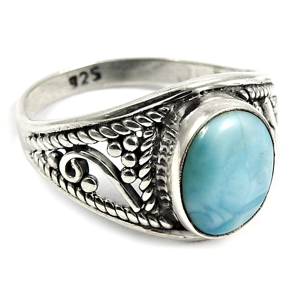 Sterling Silver Natural Larimar Vintage Bezel Statement Birthday Ring
