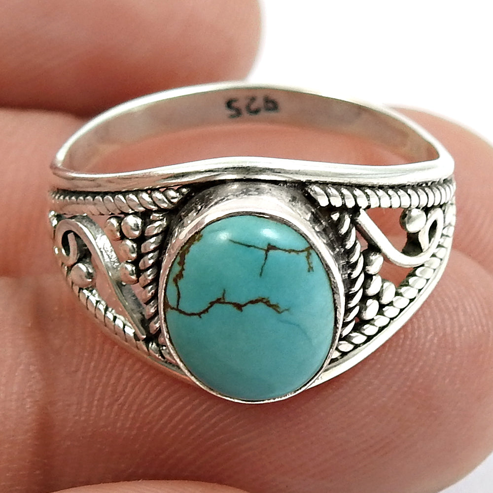Gift For Her Natural Turquoise Statement Boho Ring 925 Silver N59