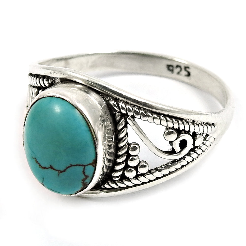 Gift For Her Natural Turquoise Statement Boho Ring 925 Silver N59